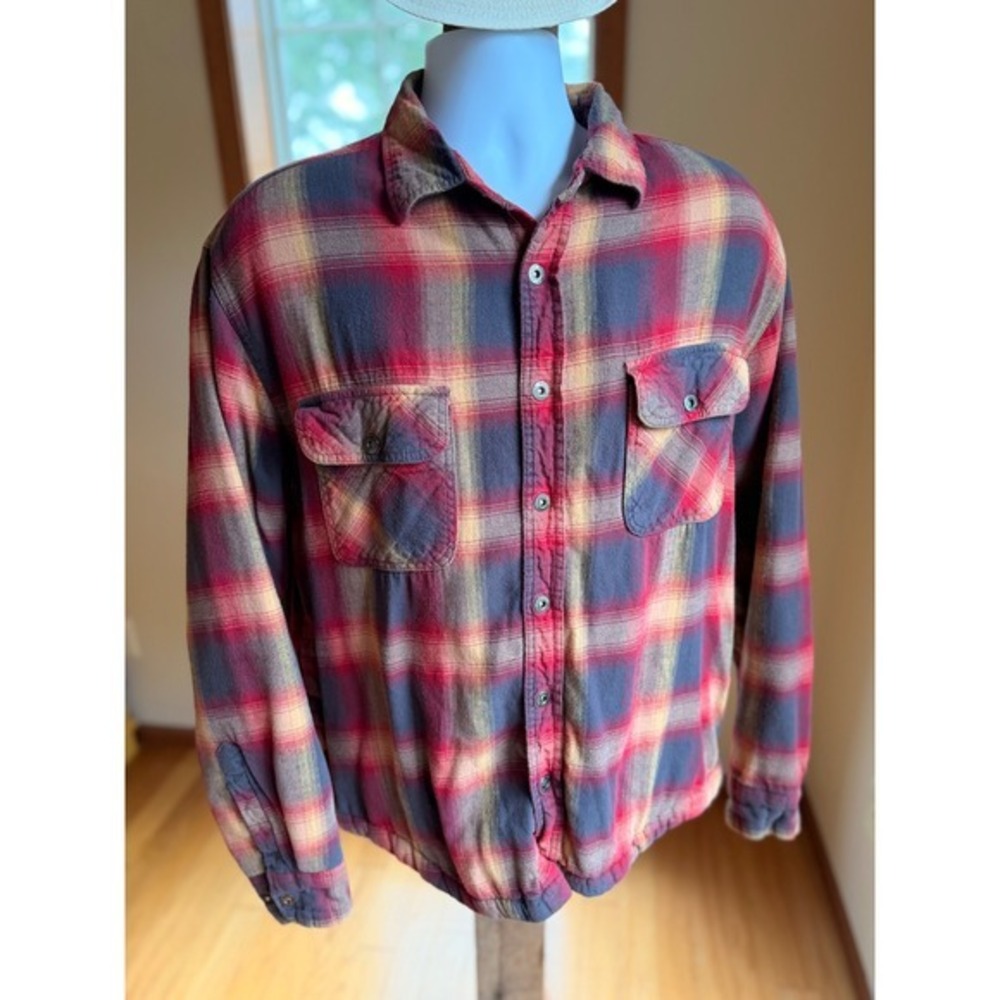 Grizzly Mountain Mens XL Sherpa Lined Plaid Flannel Shirt Jacket Red Blue